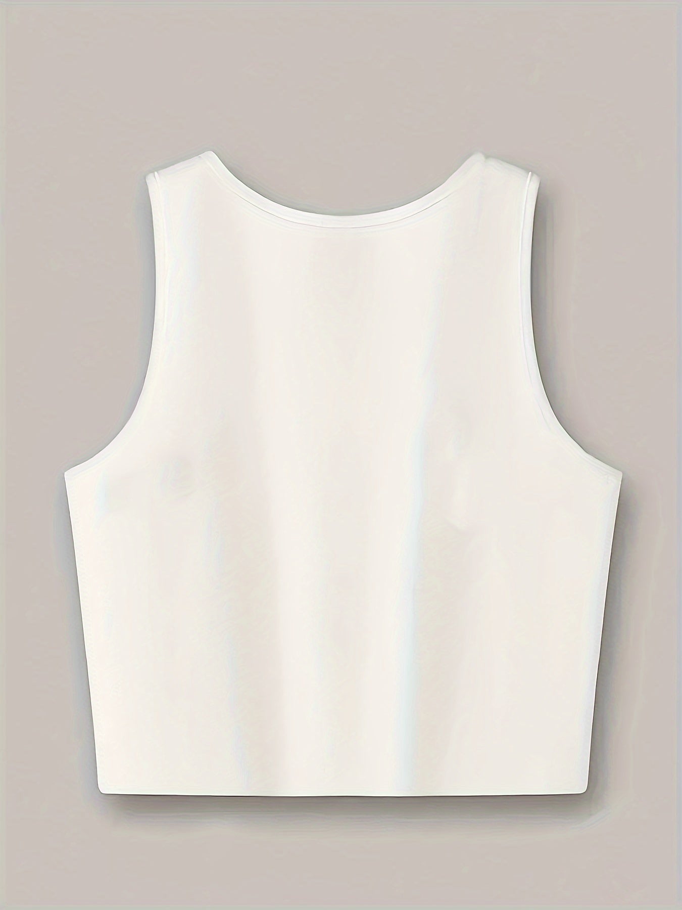 Women'S Casual Crew Neck Crop Tank Top with Graphic Print, Short Length Knit Fabric, Polyester 95% Elastane 5%, Summer & Spring Sleeveless Casual Top